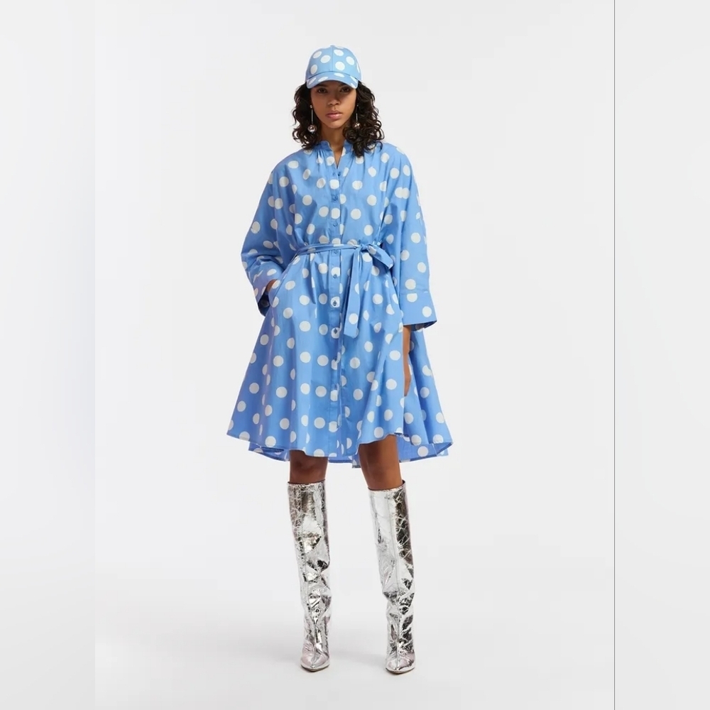 Essentiel Antwerp Oversized Polka Dot Cotton Poplin Dress Size L - Picture 3 of 6